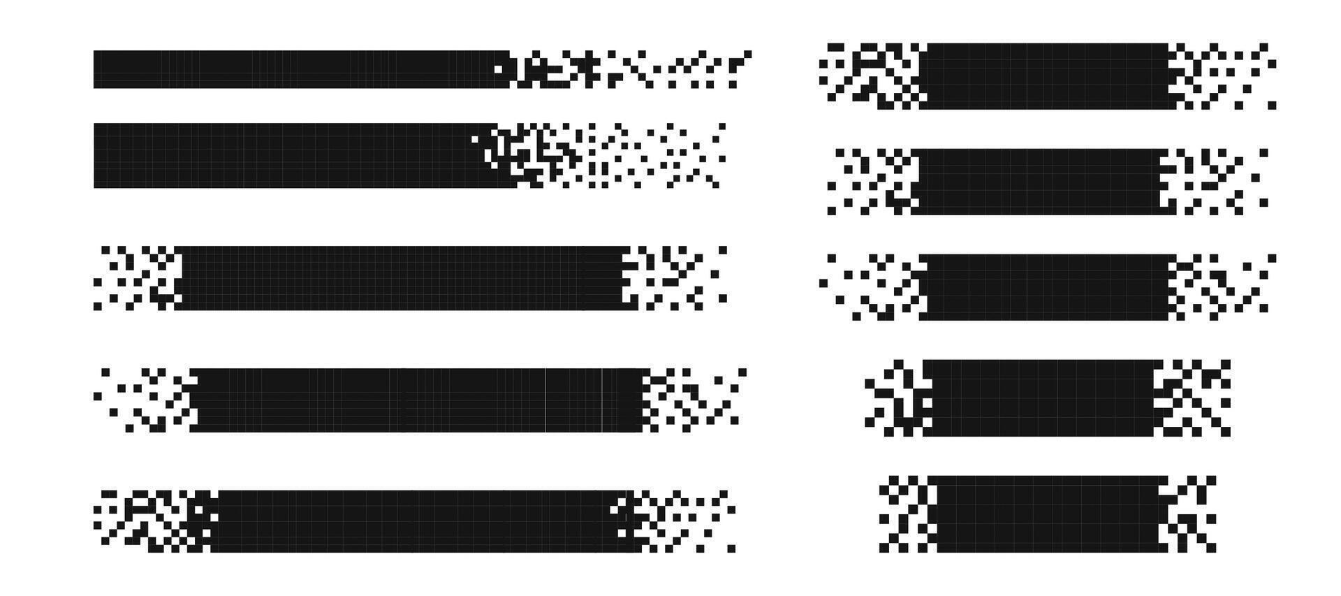 Horizontal title tag set pixel effect, mosaic footer, label. Geometric edges layot header banner. For text or design. vector