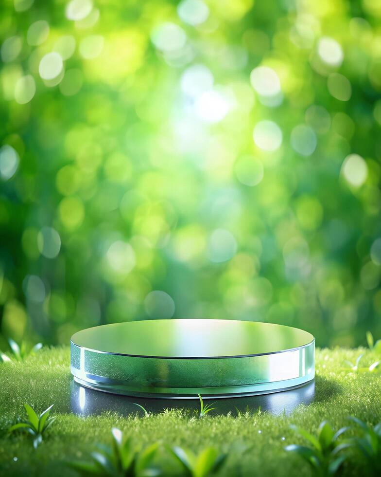 Round podium with green natural background photo