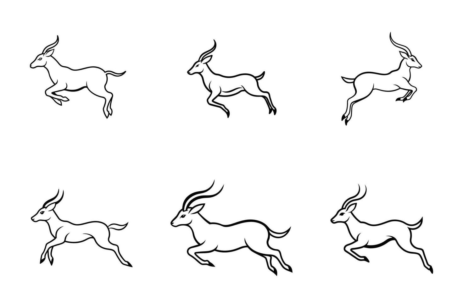Set of Antelope Leaping Outline Logo Graphic vector