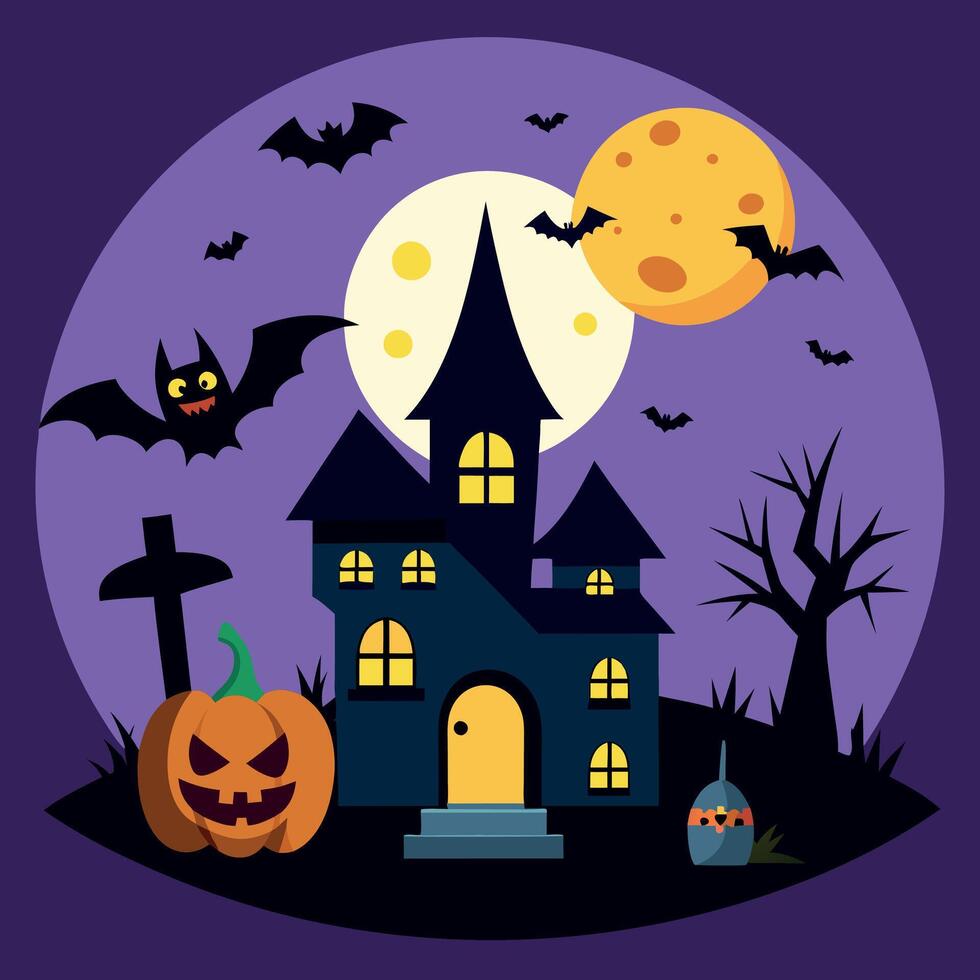 Moonlit Swamp with Creepy Figures vector