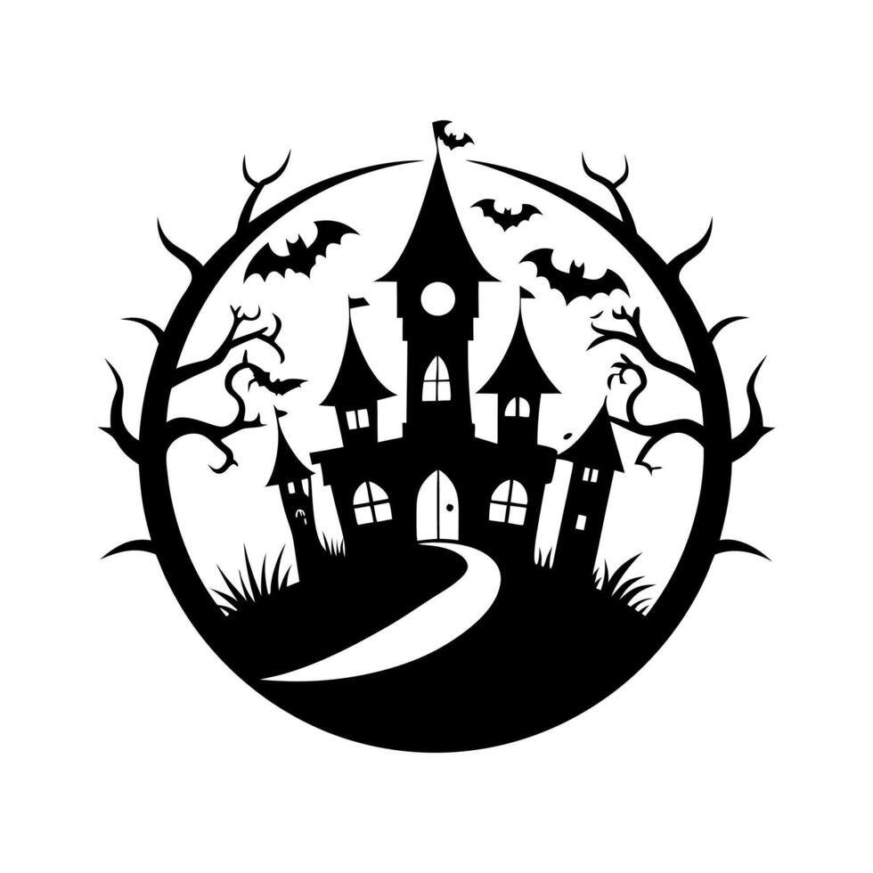 Haunted House with Spooky Moon vector