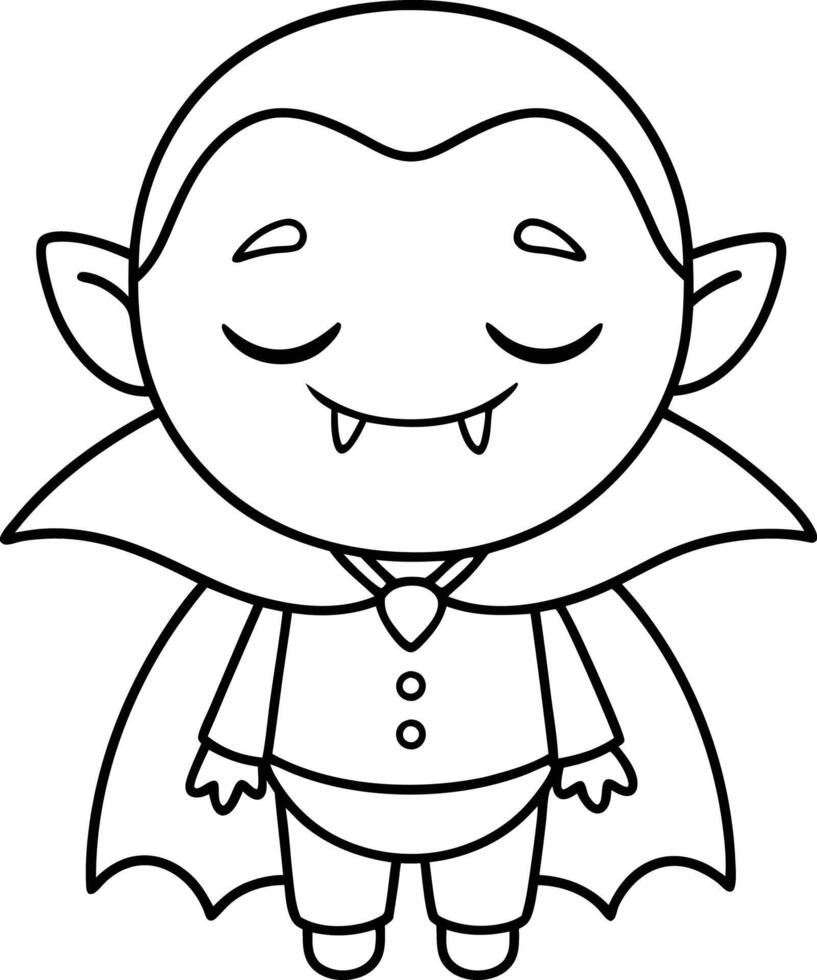 A cartoon vampire with eyes closed coloring page vector