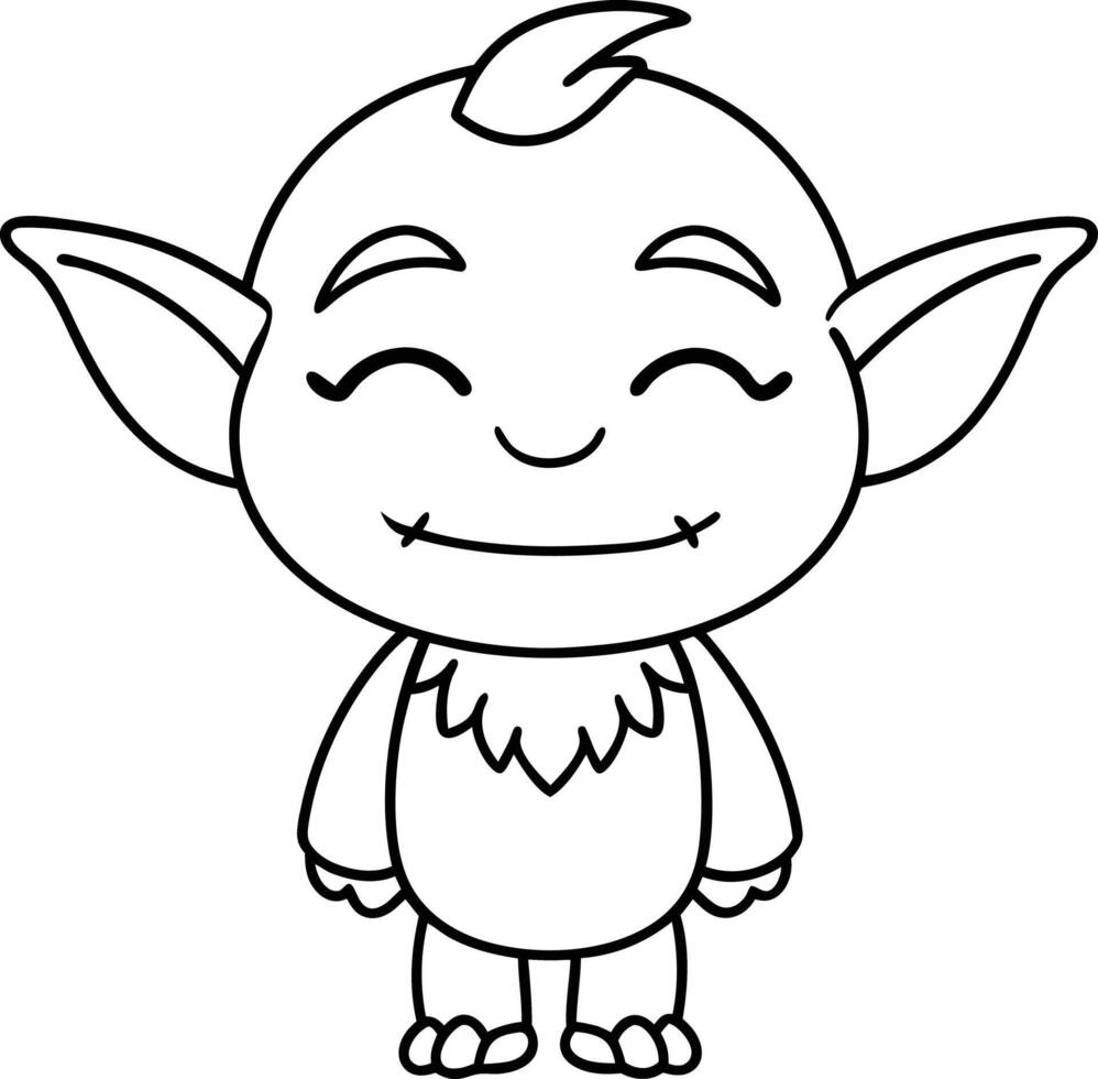 Adorable Cartoon Goblin with Happy Closed Eyes vector