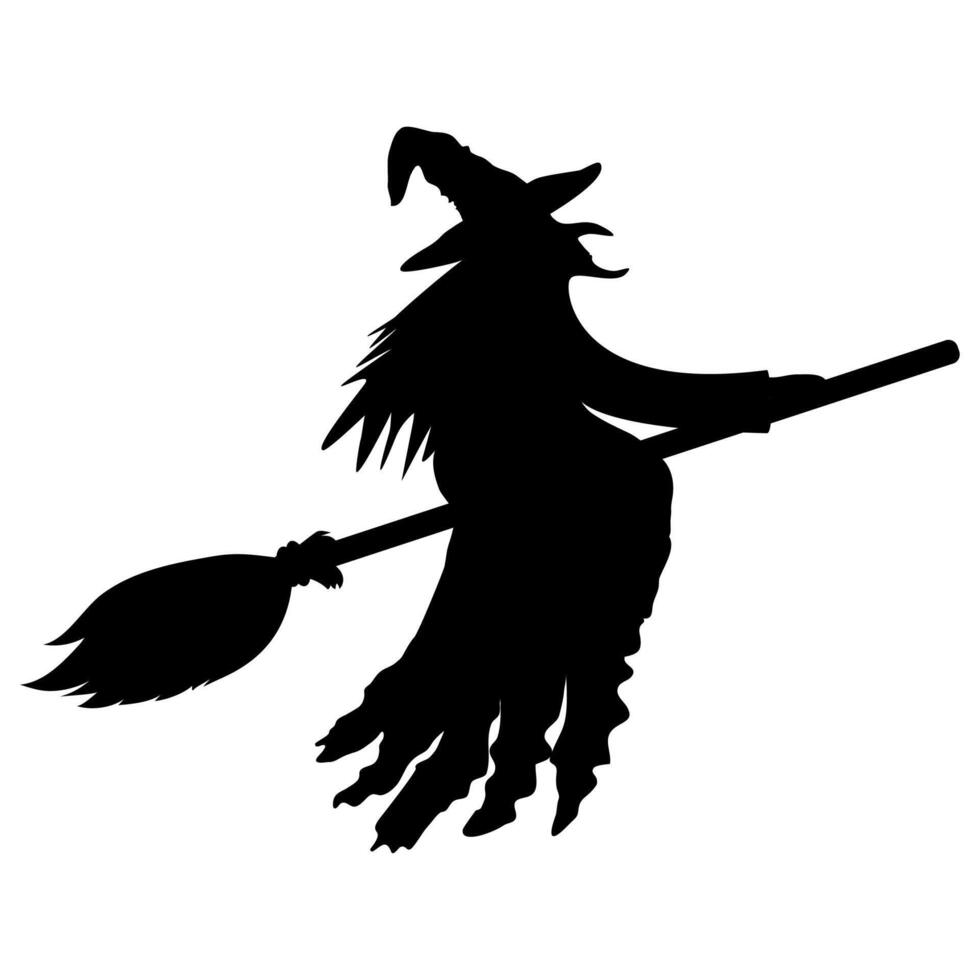 Scary old witch on a broomstick halloween symbol vector