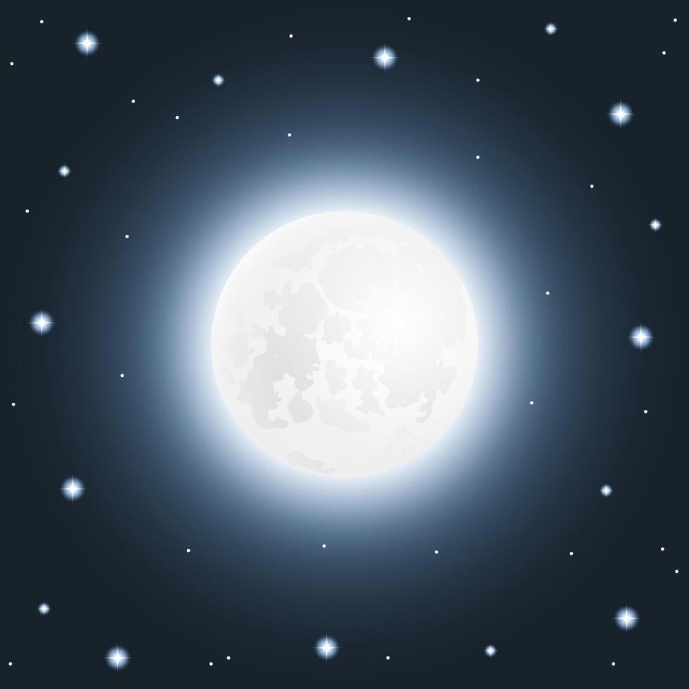 Big full moon with stars in the night sky vector
