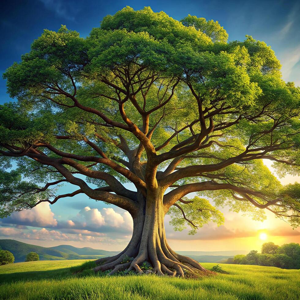 Photorealistic view of tree in nature with branches and trunk photo
