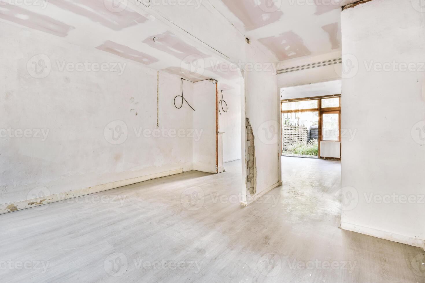 An empty room with white walls and a door photo