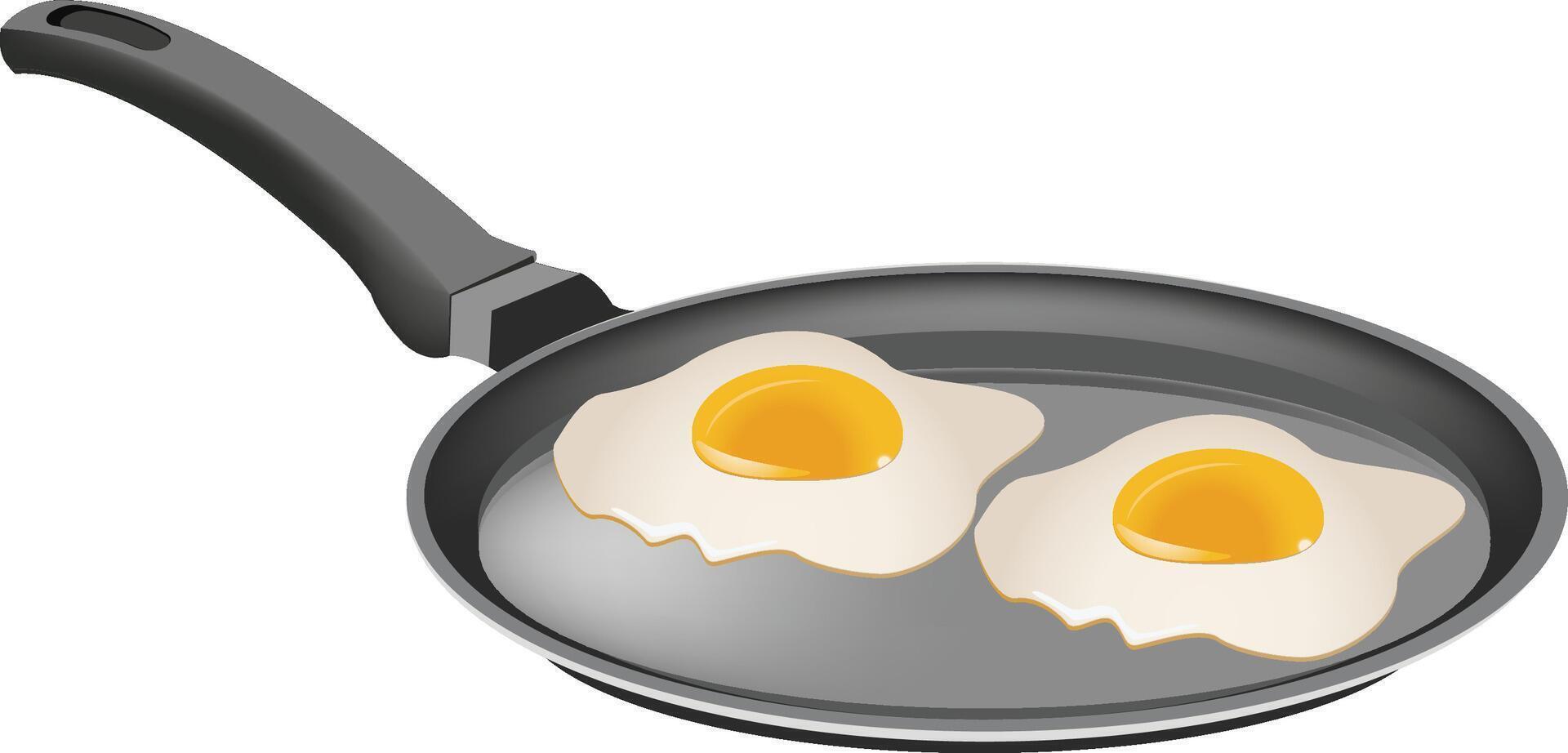 Two fried eggs cooking in a frying pan vector