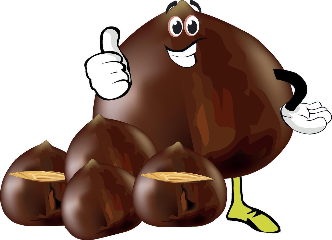 Happy chestnut cartoon giving thumbs up with smaller chestnuts vector