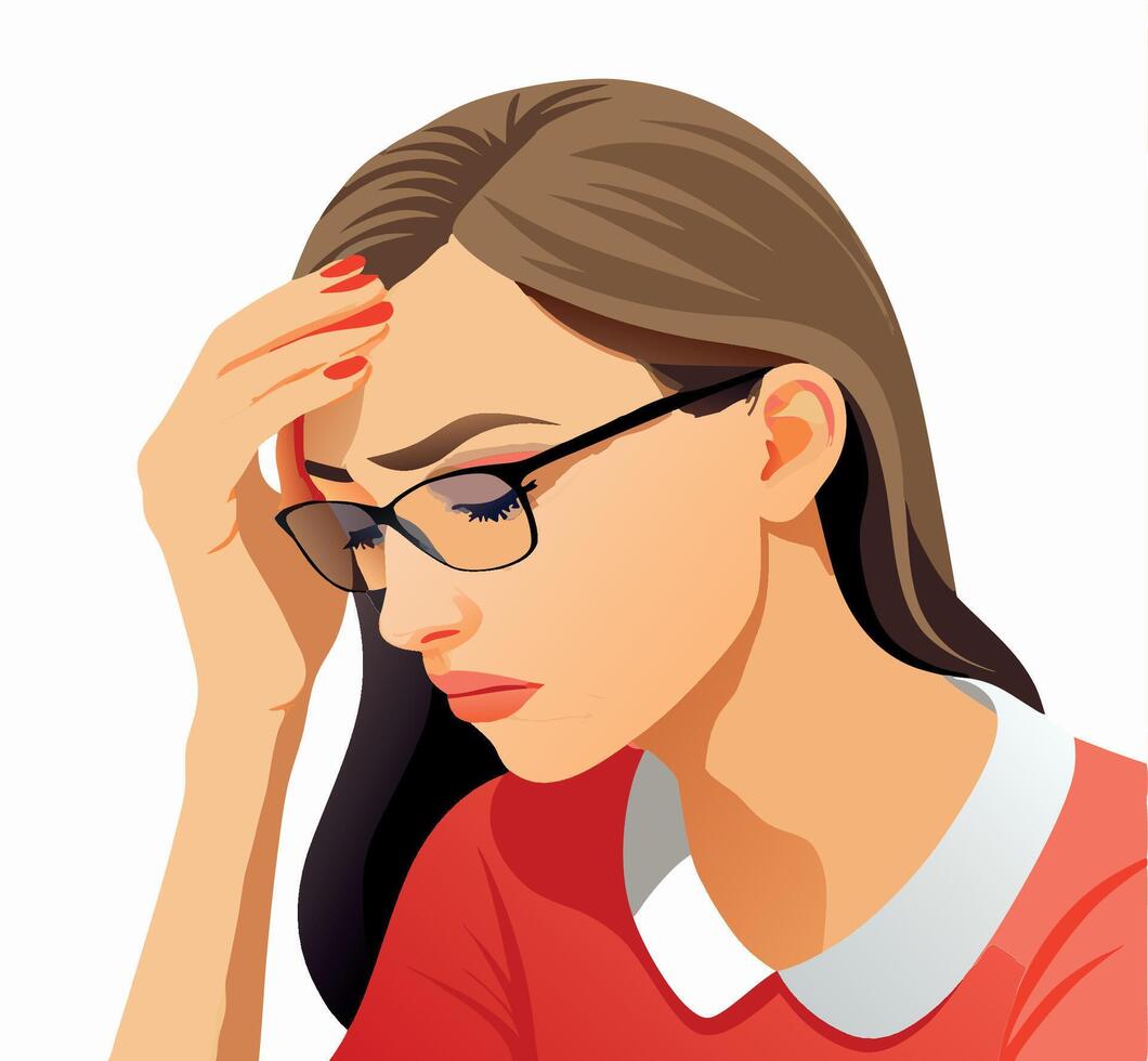 Businesswoman touching her head suffering from a headache vector
