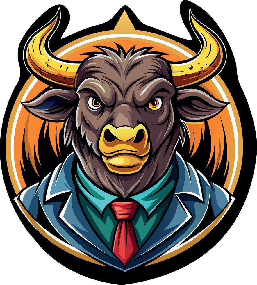 Powerful bull businessman wearing suit and tie looking serious vector