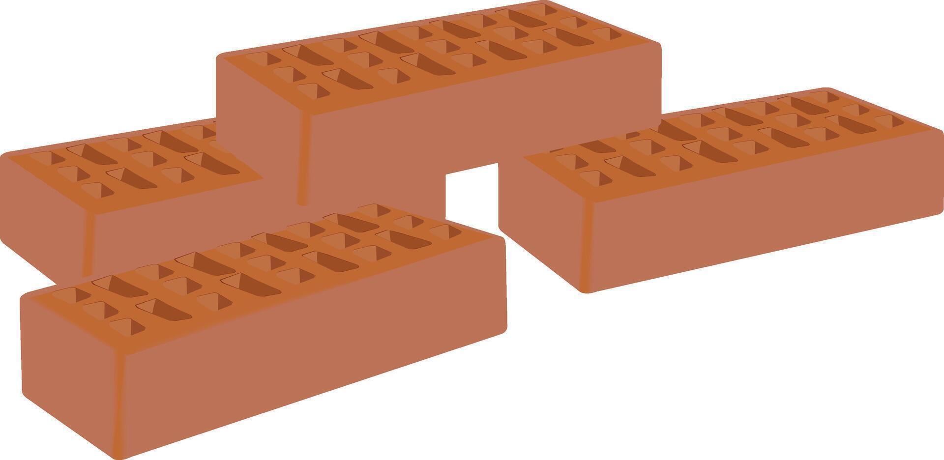 Five red bricks laying on white background vector