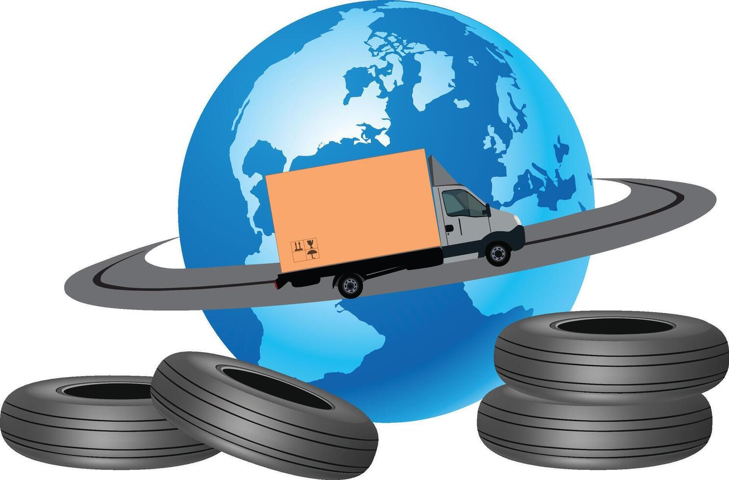 Delivery truck delivering a package around the world vector