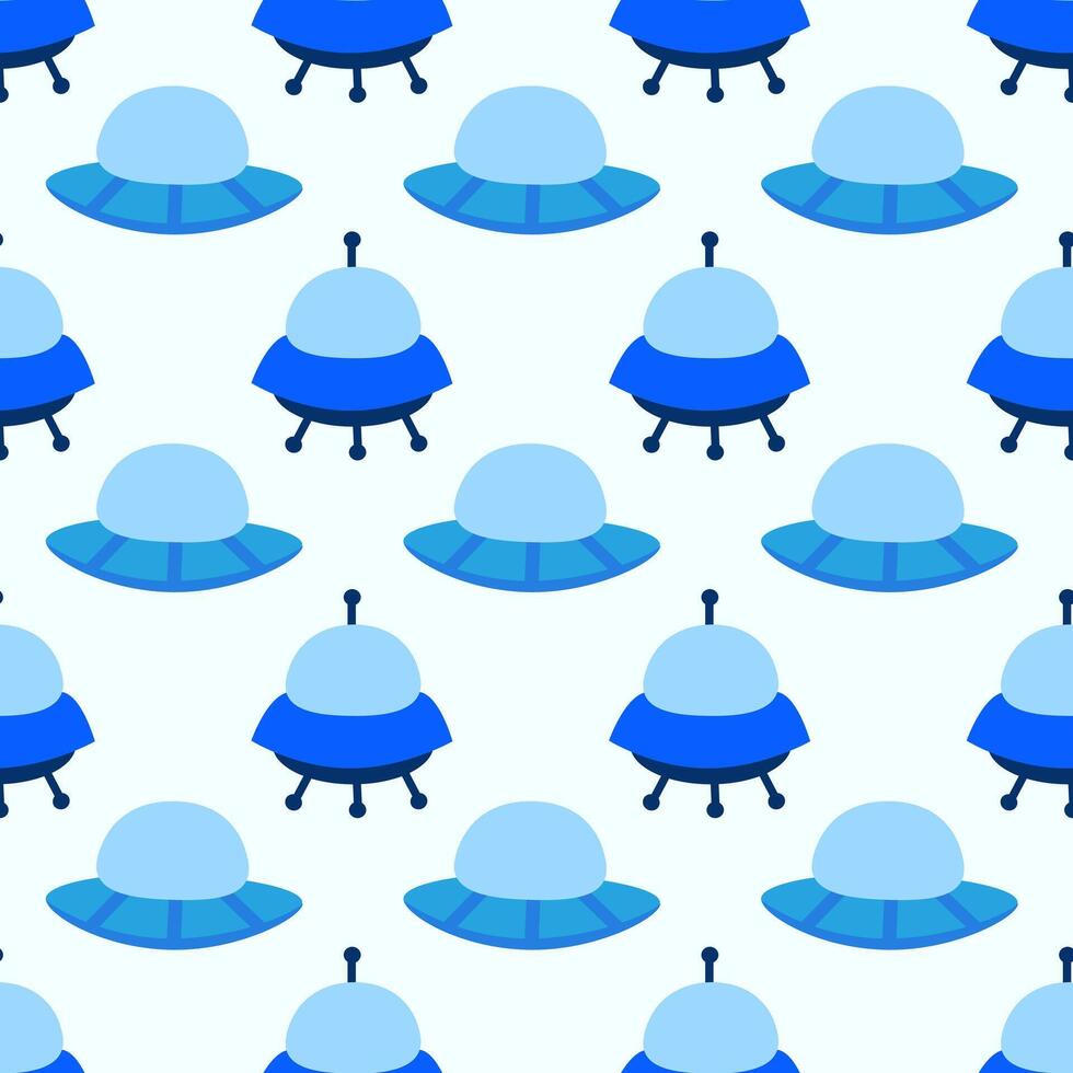 Alien spaceship, spacecrafts and UFO Seamless Pattern. Cosmic ship in form saucer for transportation. Children design. cartoon flat illustration. vector