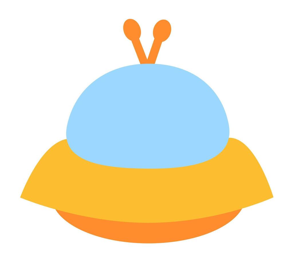 Alien spaceship UFO. Cosmic ship in form saucer for transportation. Children clip art. Cartoon flat illustration design. vector