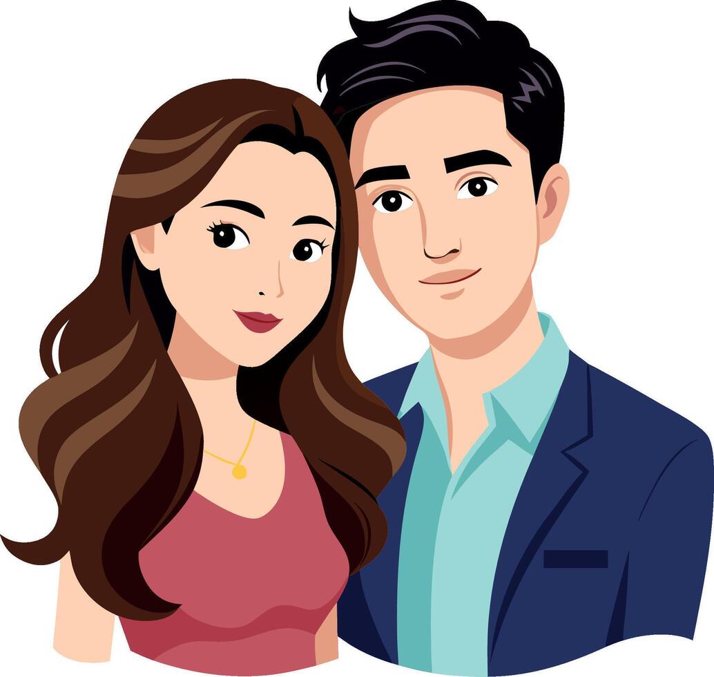 Young asian couple smiling portrait vector