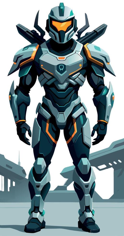 Futuristic soldier standing guard in desolate landscape vector