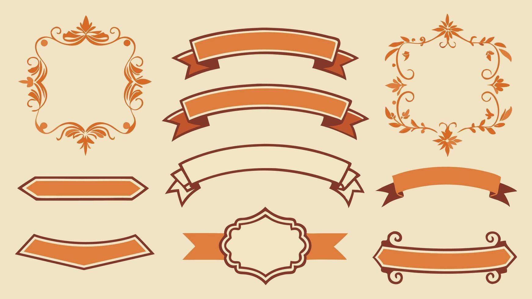 Colorful Ribbon Banners Collection Featuring Vintage and Modern Flat Design Elements vector