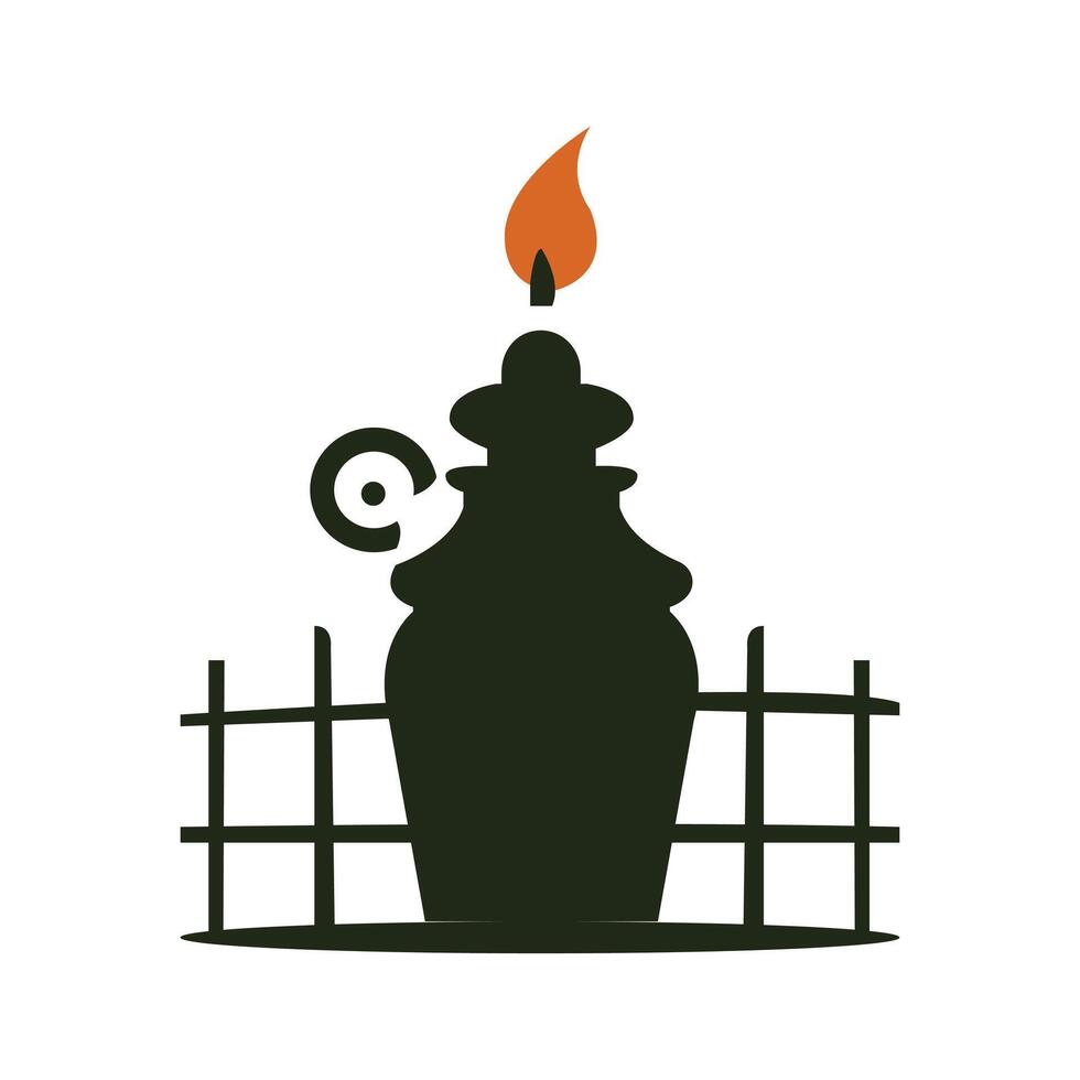 A black and white illustration of a candle on a fence vector