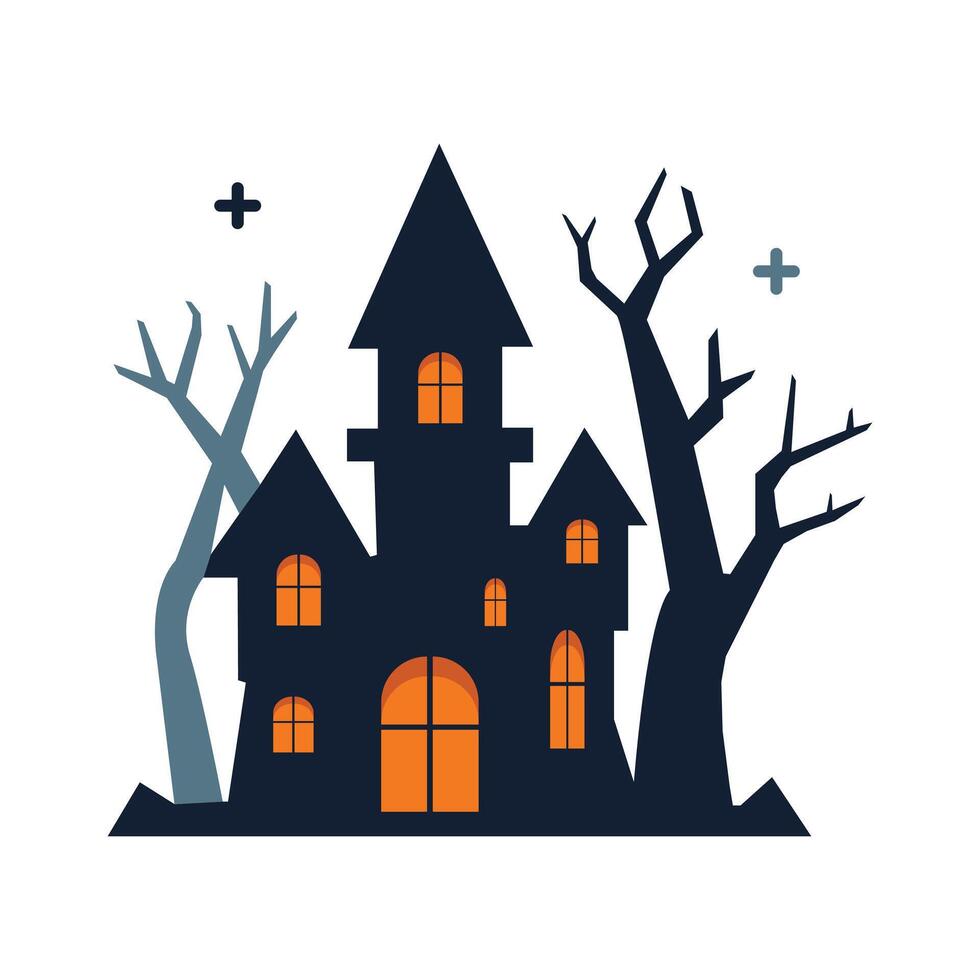 Halloween house with trees and spooky trees vector