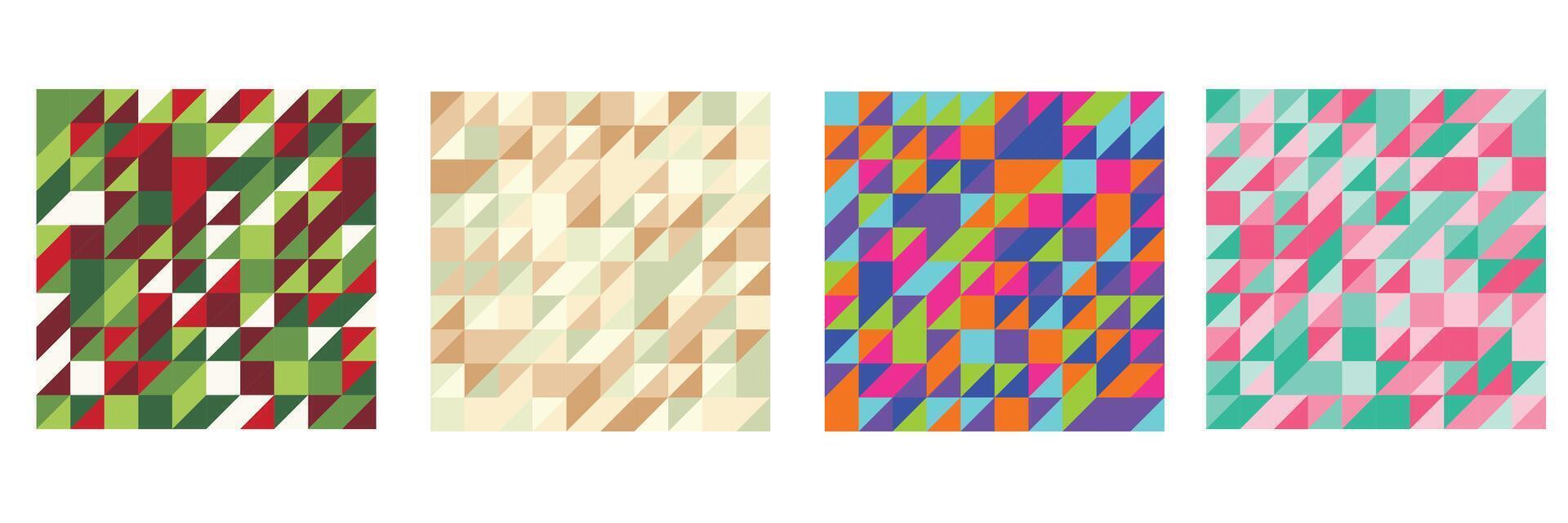 Four Retro and Pastel Colorful Triangular Geometric Shape Abstract Seamless Pattern Background Set vector