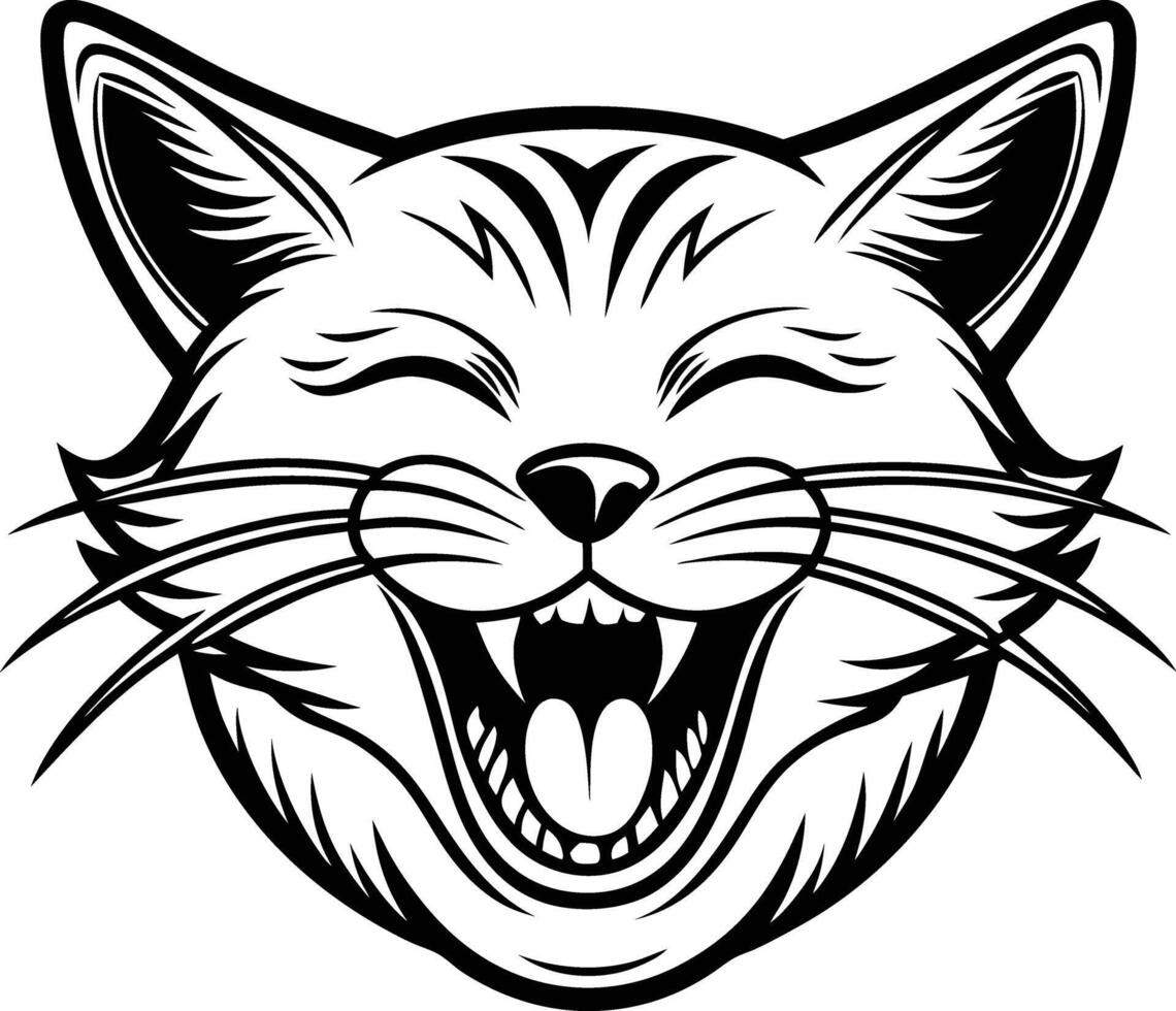 a Laughing cat logo icon line art simple on white background vector