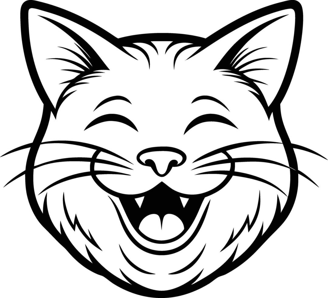 Laughing Cartoon Cat Head Drawing vector