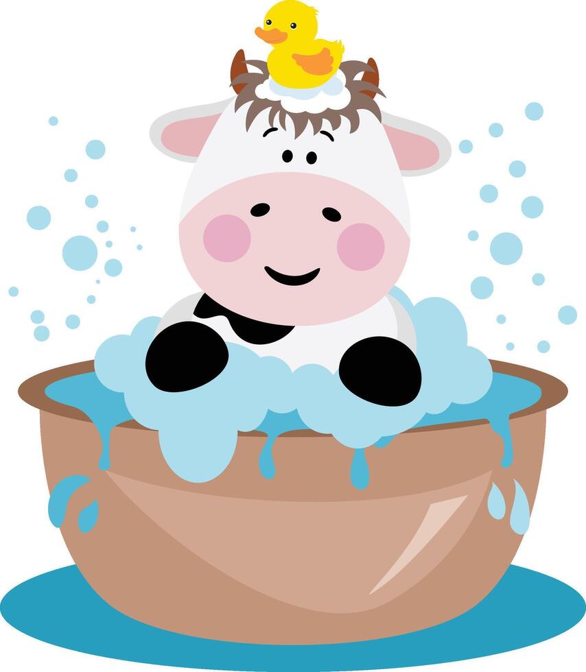 Cute little cow taking a bath vector