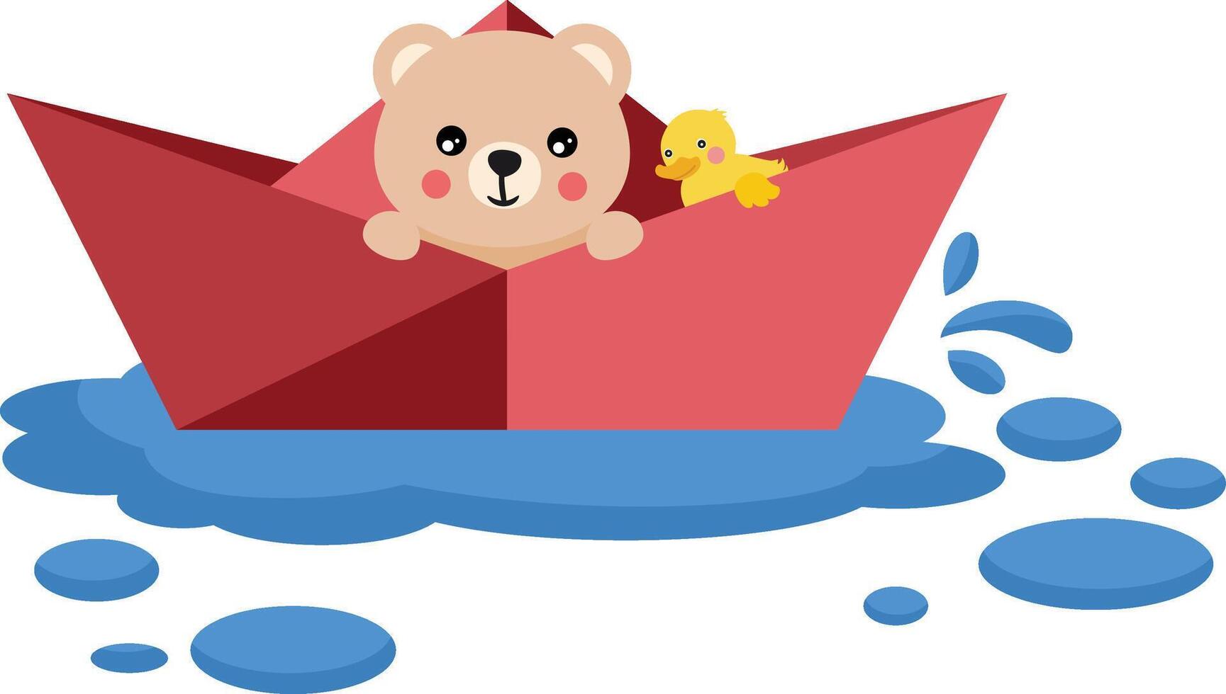 Cute teddy bear inside origami paper boat vector