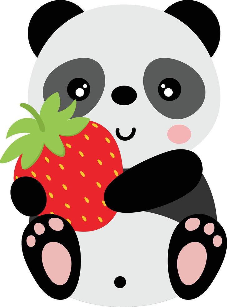 Cute panda holding a red strawberry vector
