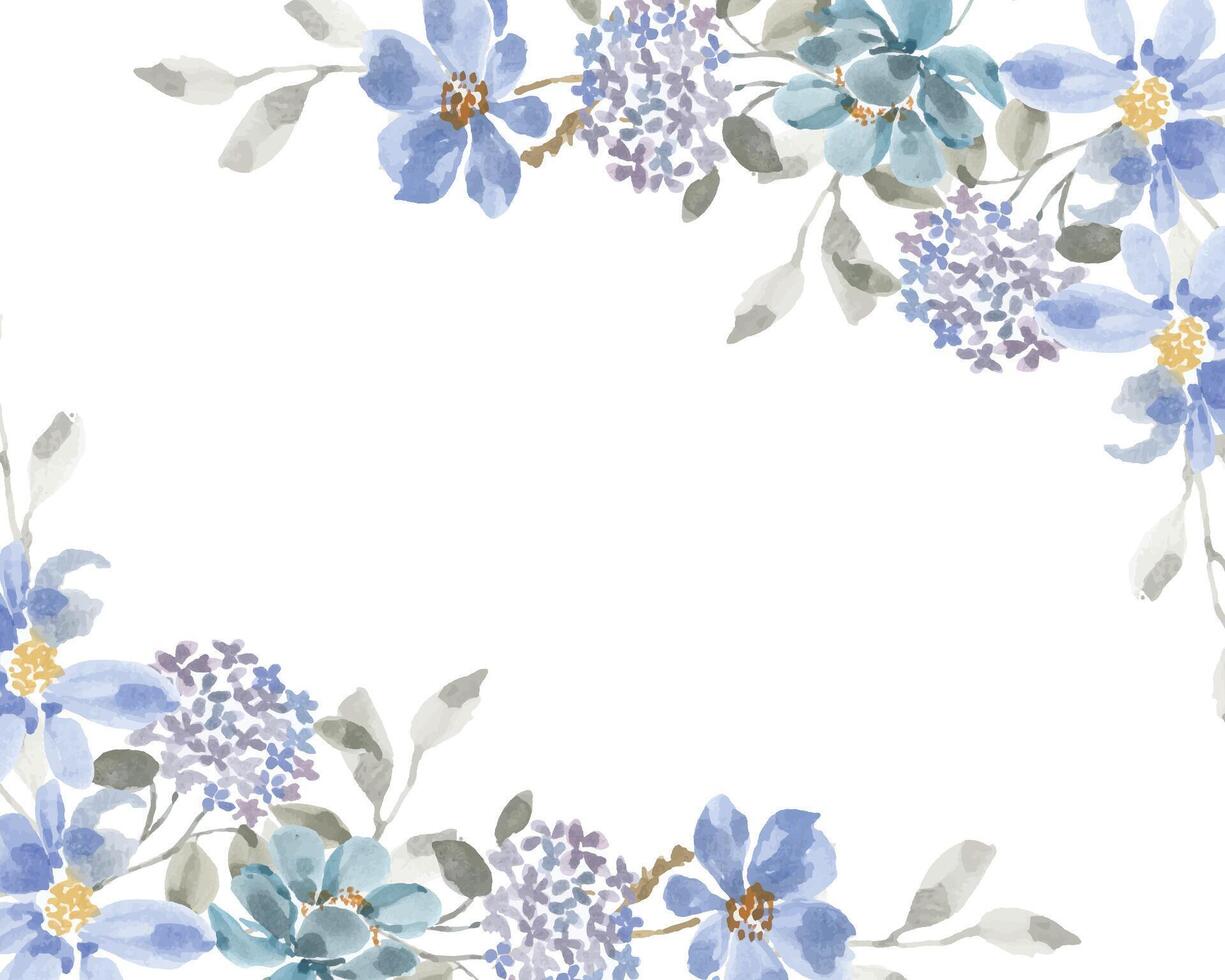 Hydrangea and Blue Watercolor Flower Border vector