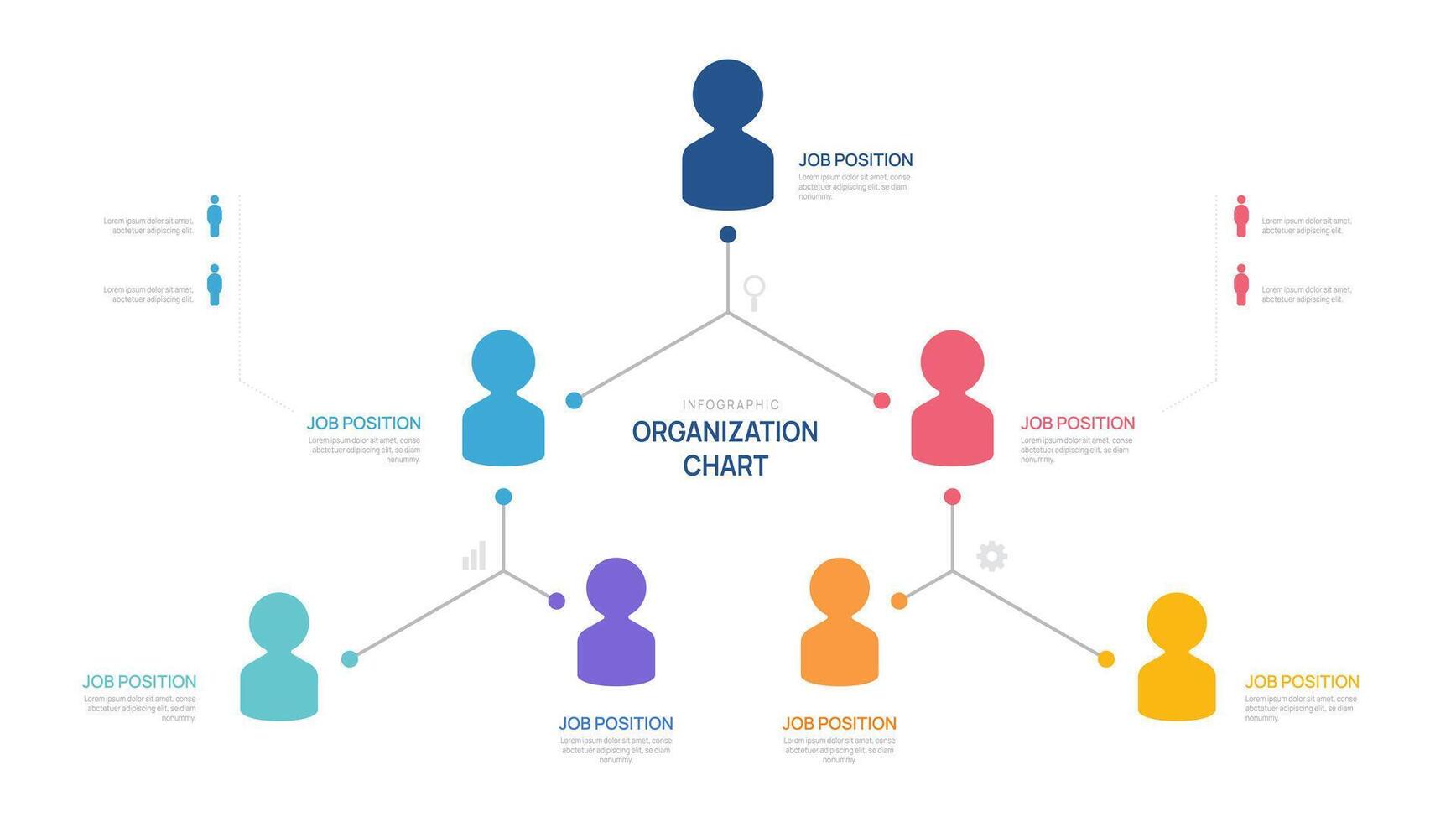 Infographic template organization chart with business avatar icons. hierarchy schema company. vector
