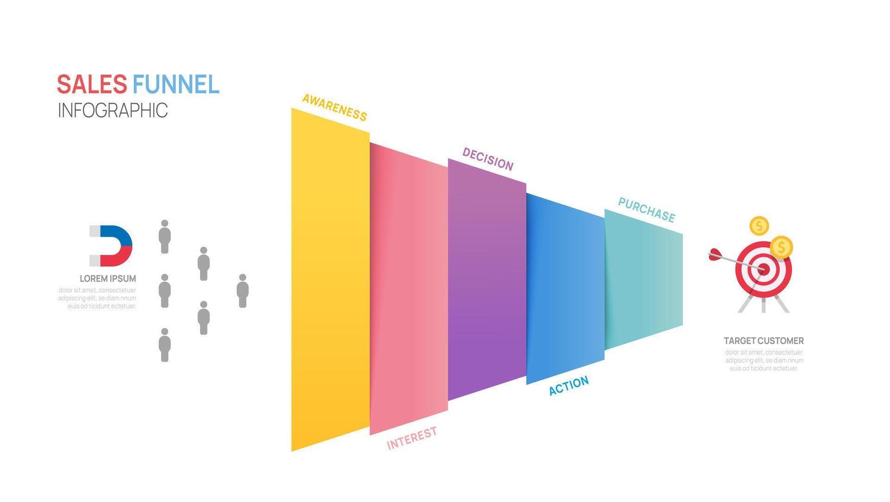Infographic Sales funnel diagram template for business. Purchasing funnel chart timeline presentation, illustration. vector
