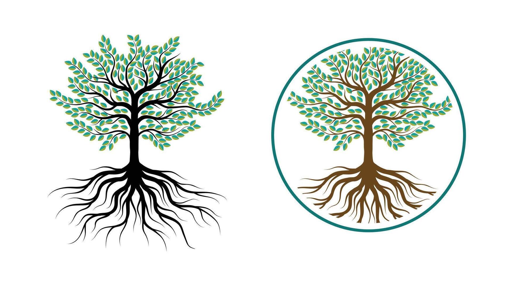 Environment day tree and roots illustration style, isolated on white background. vector