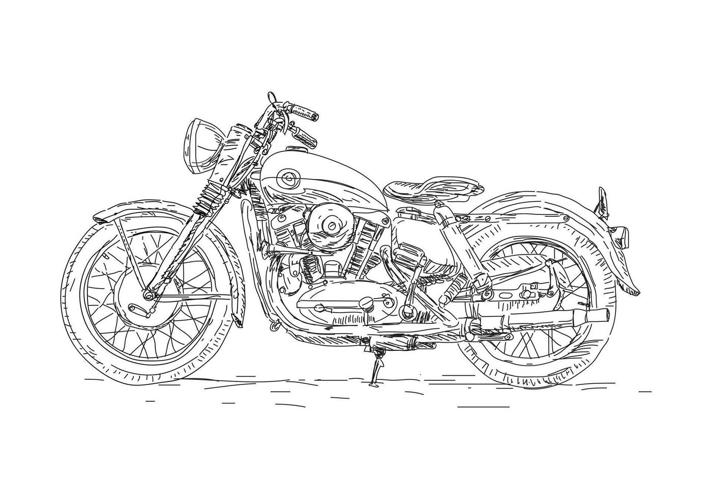 Sketch motorcycle illustration, isolated on white background. vector