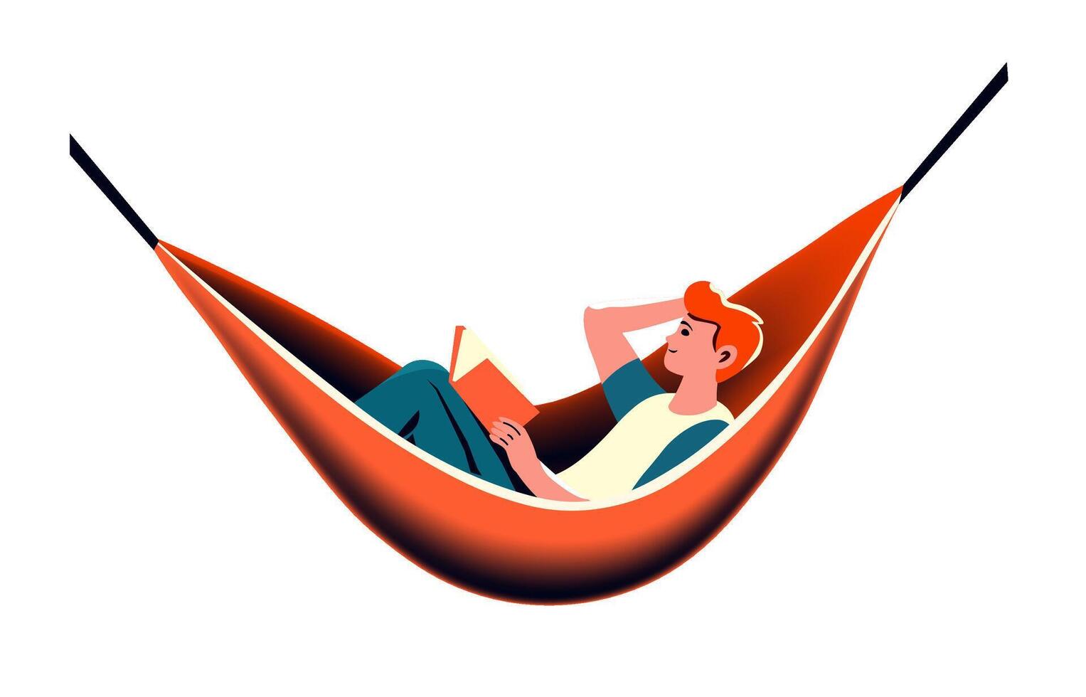 Man relaxing in hammock reading vector