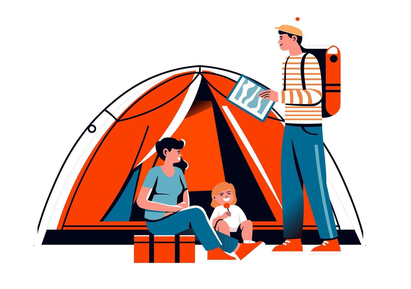 Family camping with child tent vector