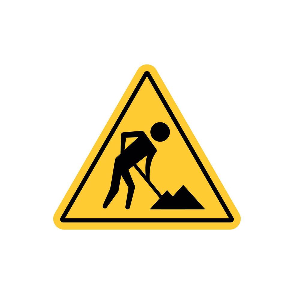 A yellow and black warning sign with a man digging vector