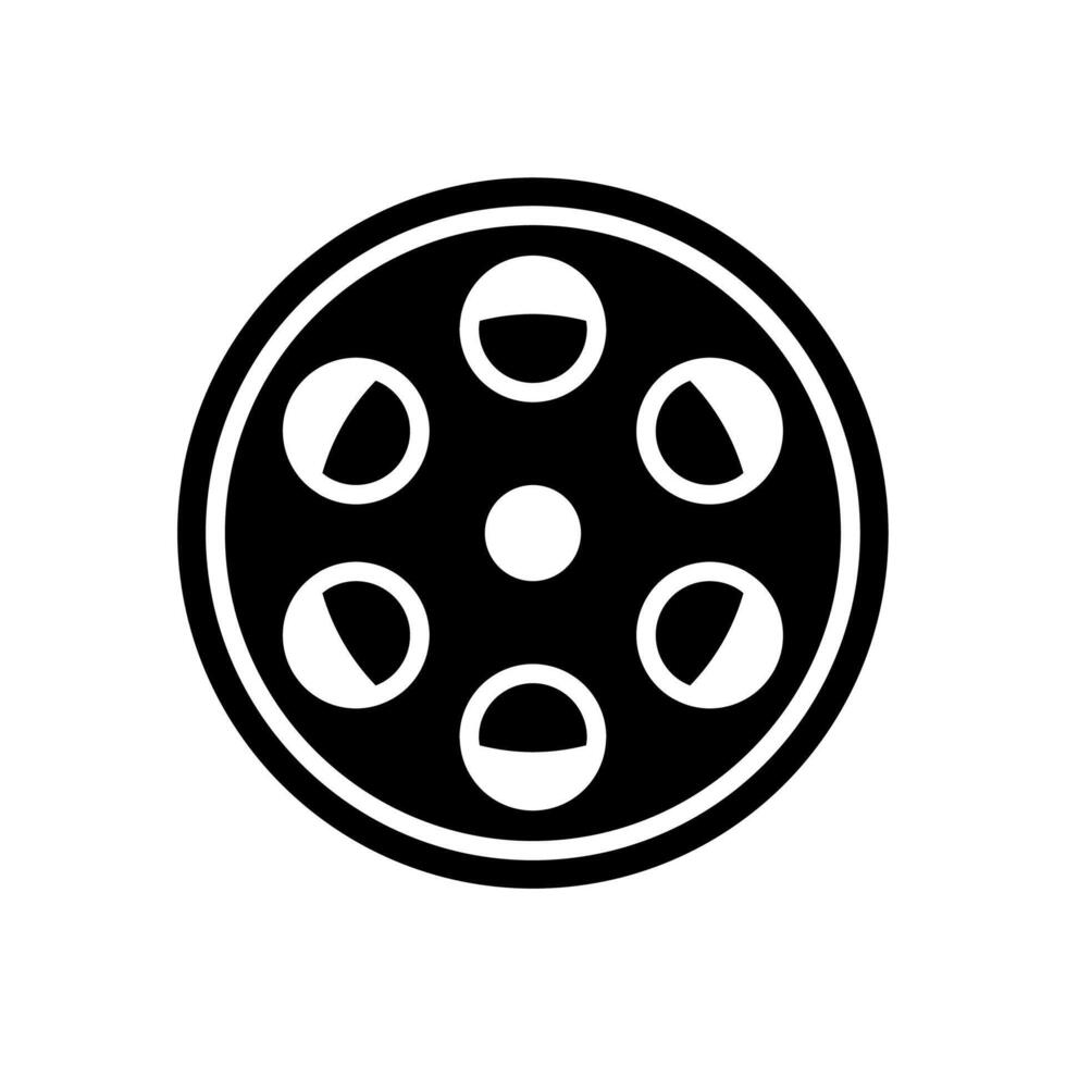 A black and white film reel icon on a white background vector