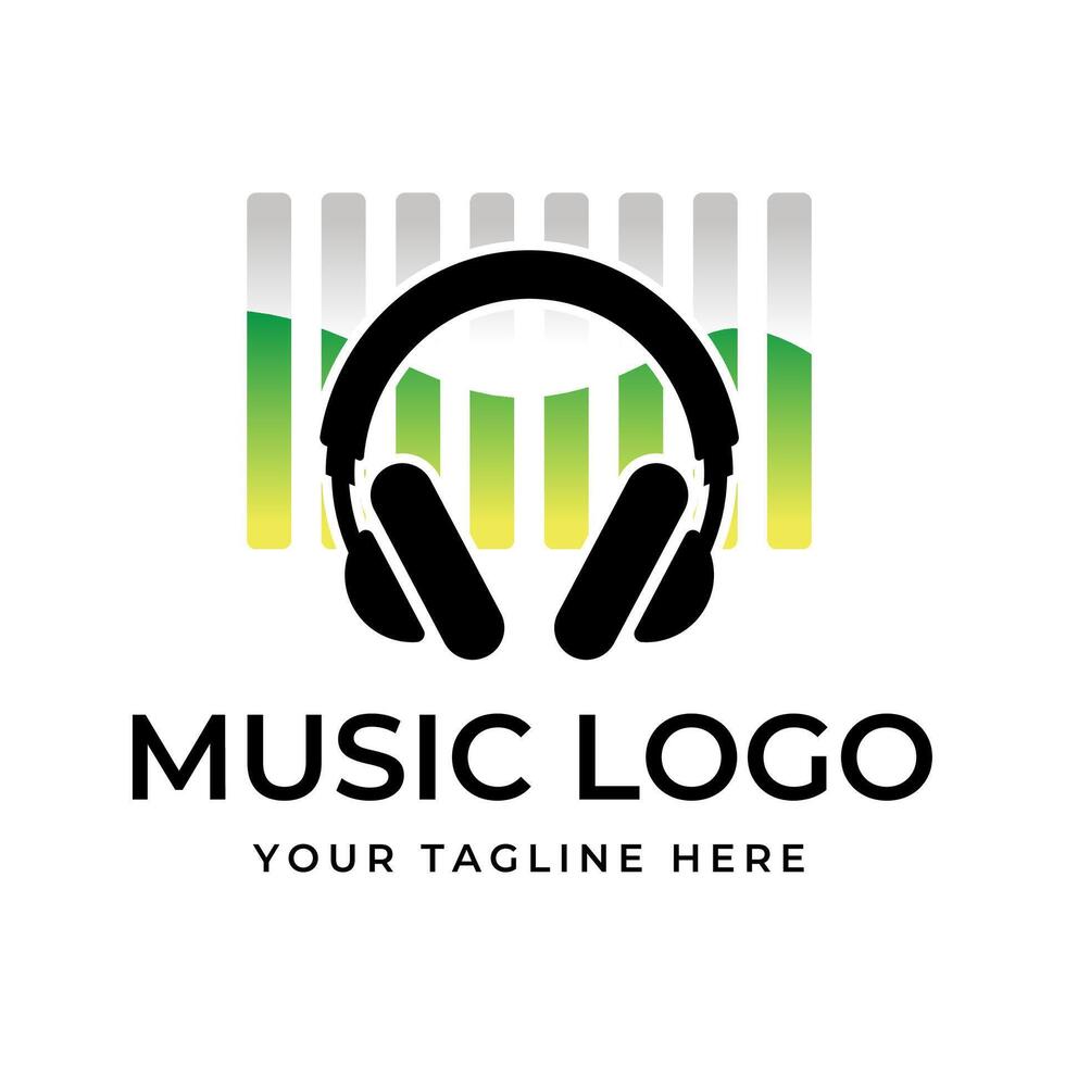 Music logo design template with headphones vector