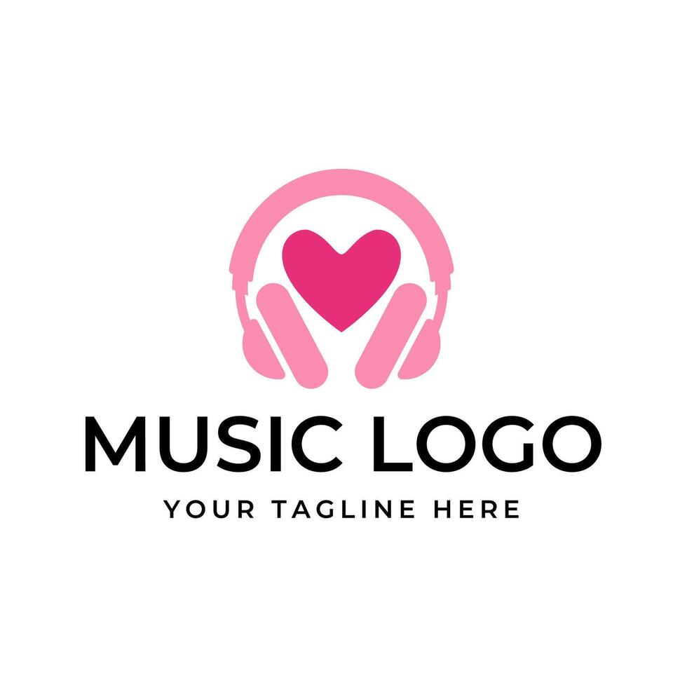 Music logo design with headphones and heart vector