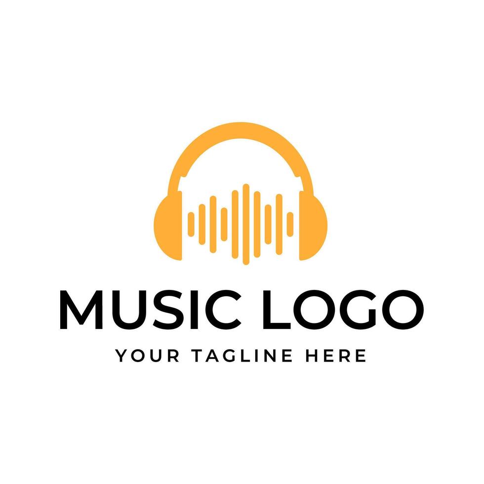 Music logo template with headphones vector