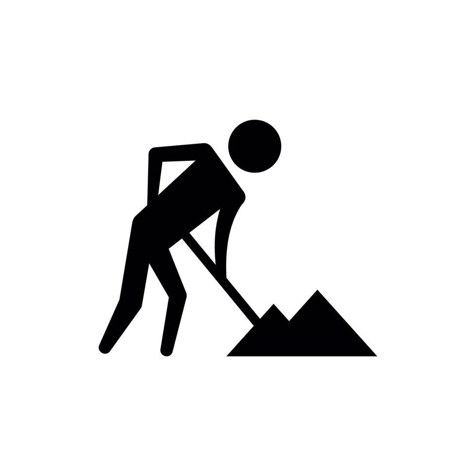 A black and white silhouette of a man digging a hole vector