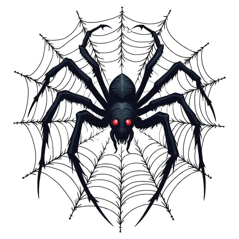 A black spider with red eyes on a web vector