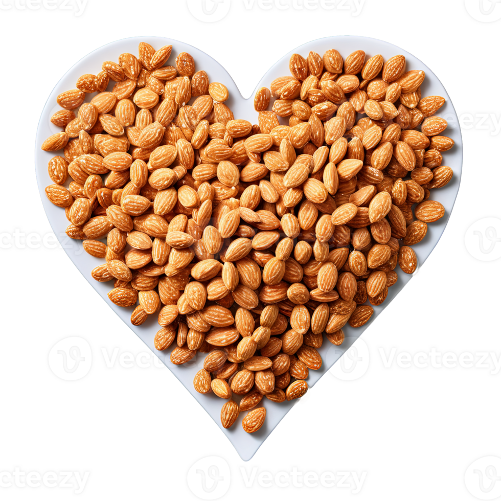 Almond flavored flaky cereal clusters evenly distributed in a heart outline Food and culinary concept png