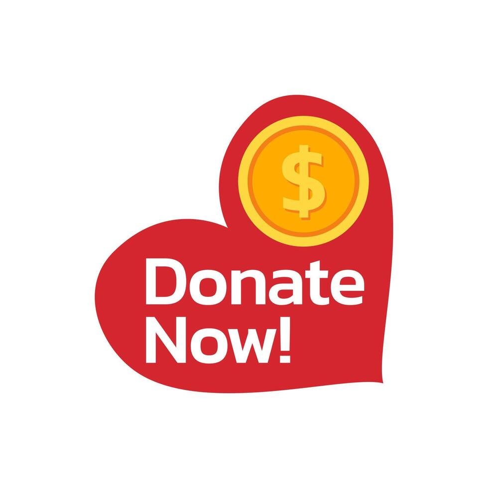 Donate now heart icon with dollar coin vector