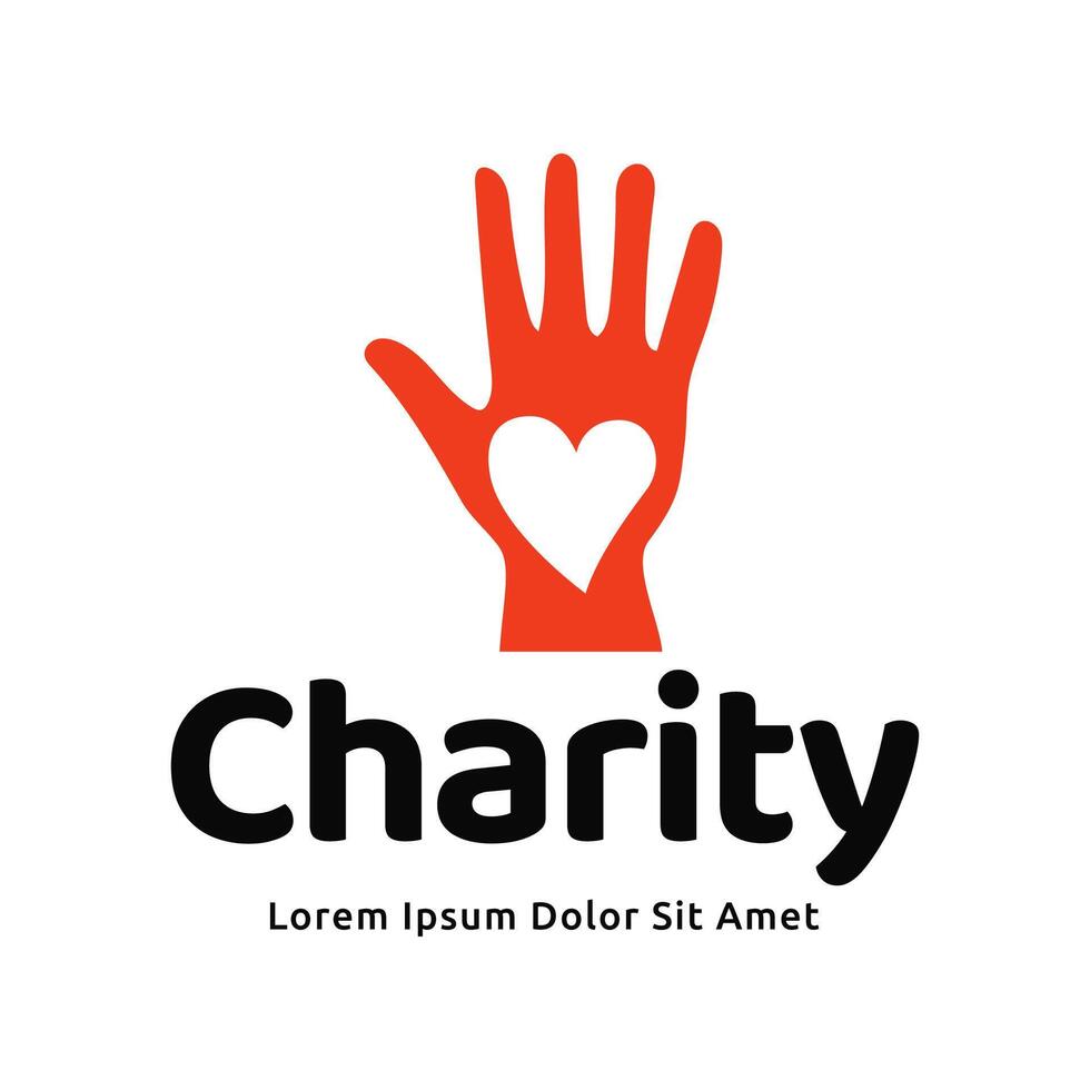 Charity logo with hand and heart vector