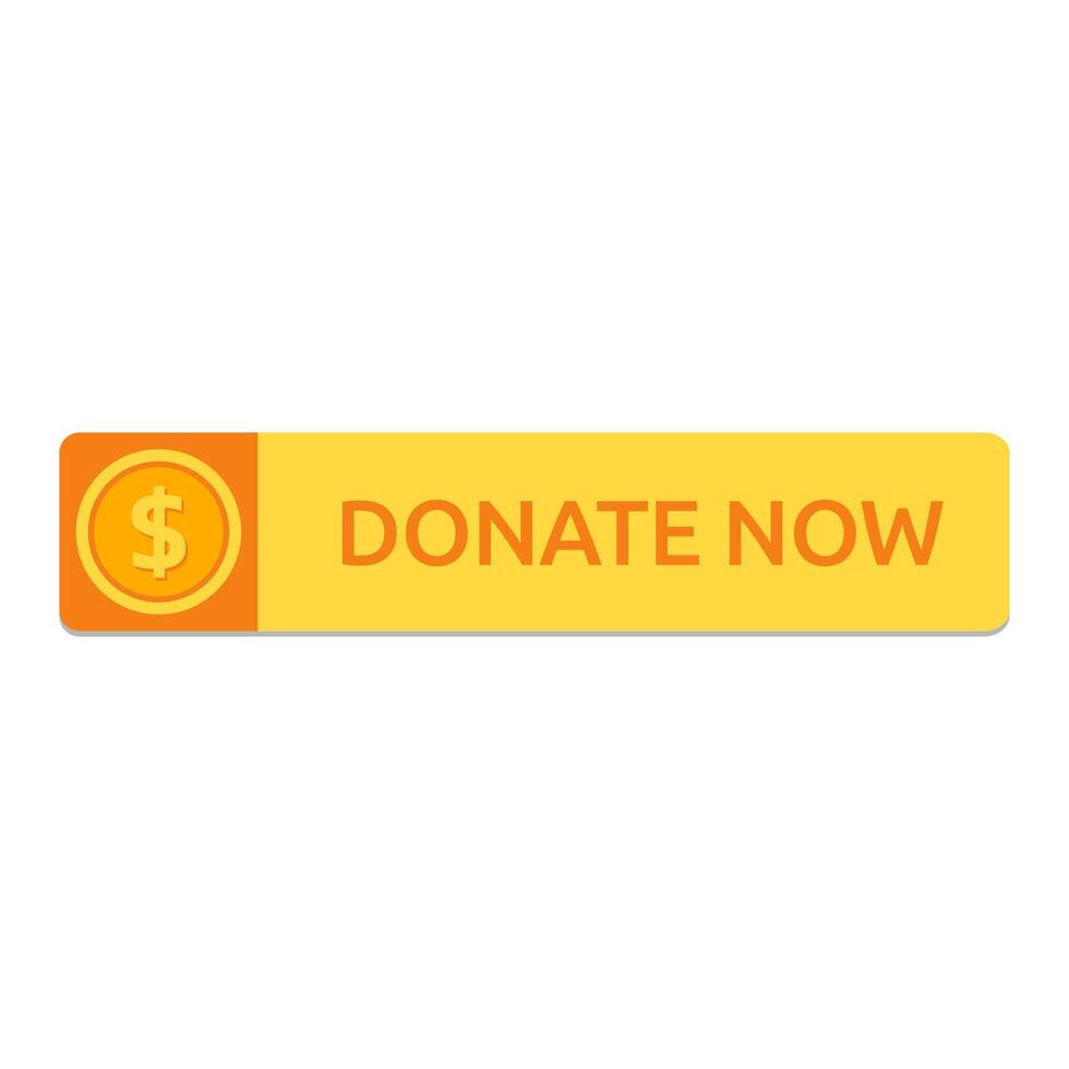Donate now button with orange and yellow color vector