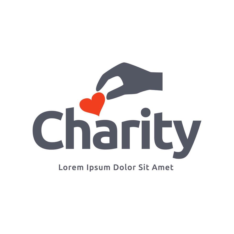Charity logo with hand holding a red heart vector