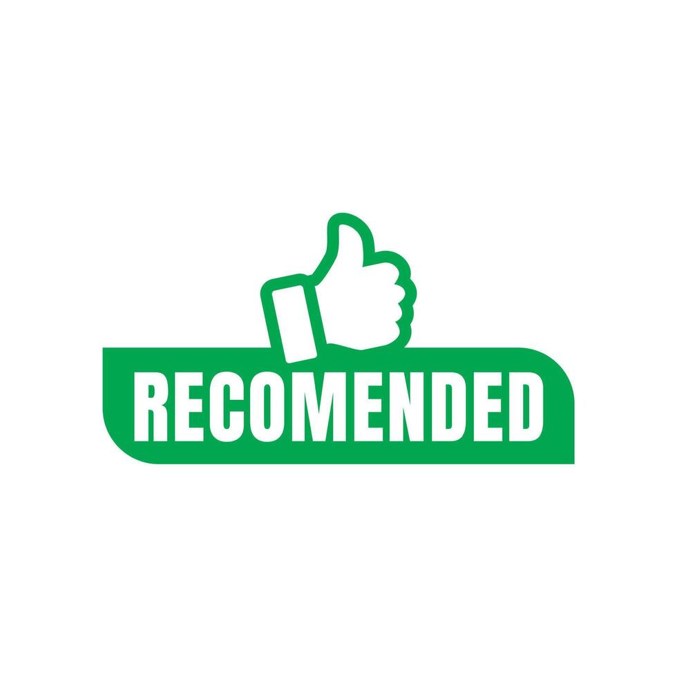 A green thumbs up sign with the word recommended vector